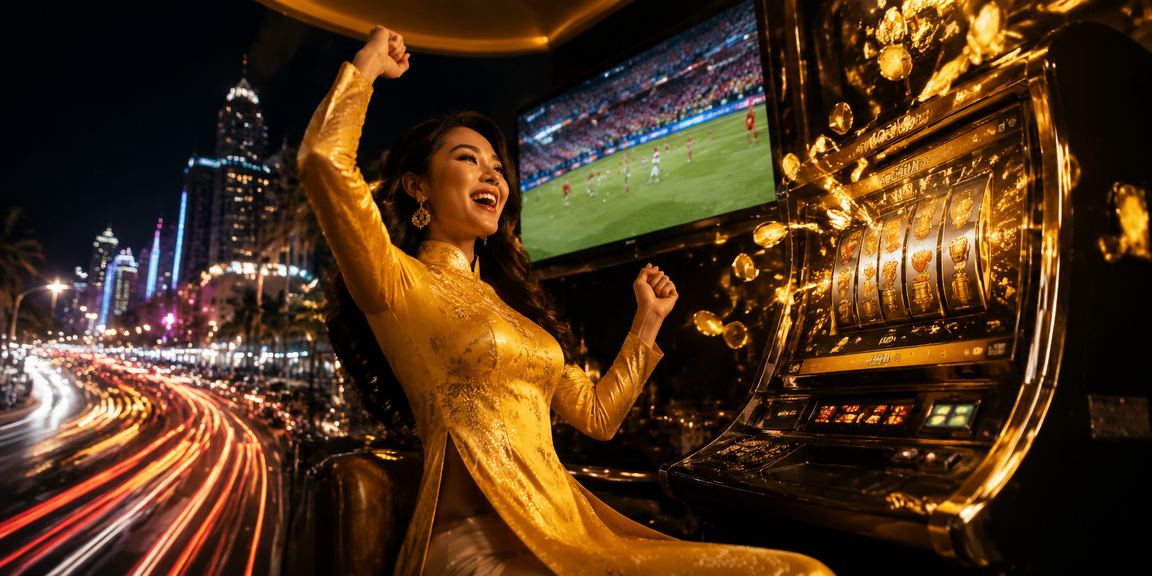 Cô gái mặc áo dài tại Đà Nẵng chơi slot game trên điện thoại
