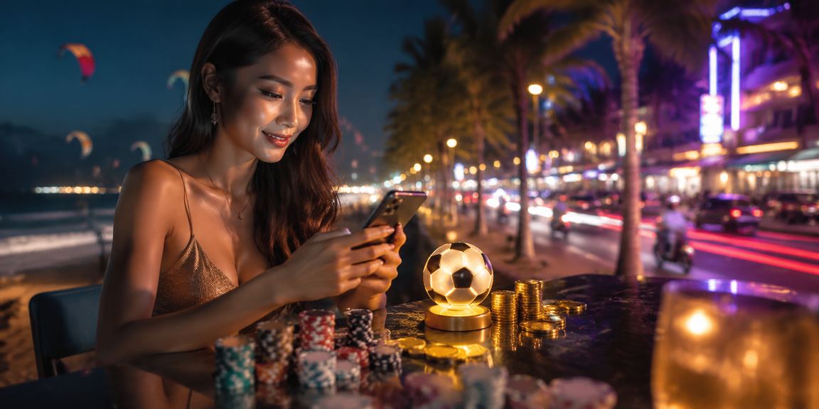 Màn hình neon cá cược bóng đá tại khu nghỉ dưỡng Mũi Né về đêm