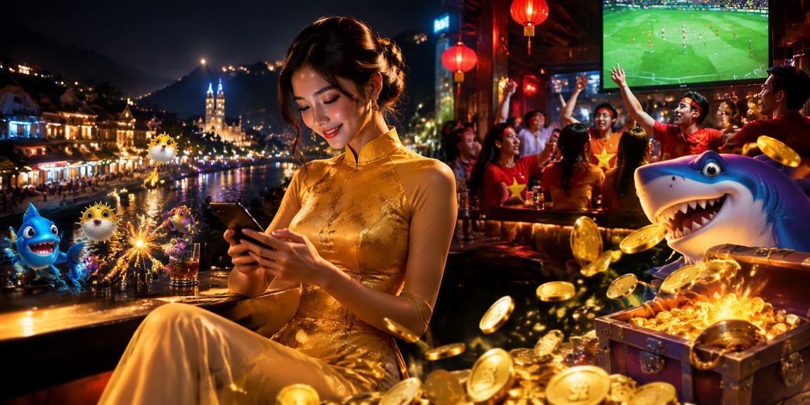 Người phụ nữ mặc áo dài ở Sapa tham gia trò chơi bắn cá trực tuyến trên điện thoại
